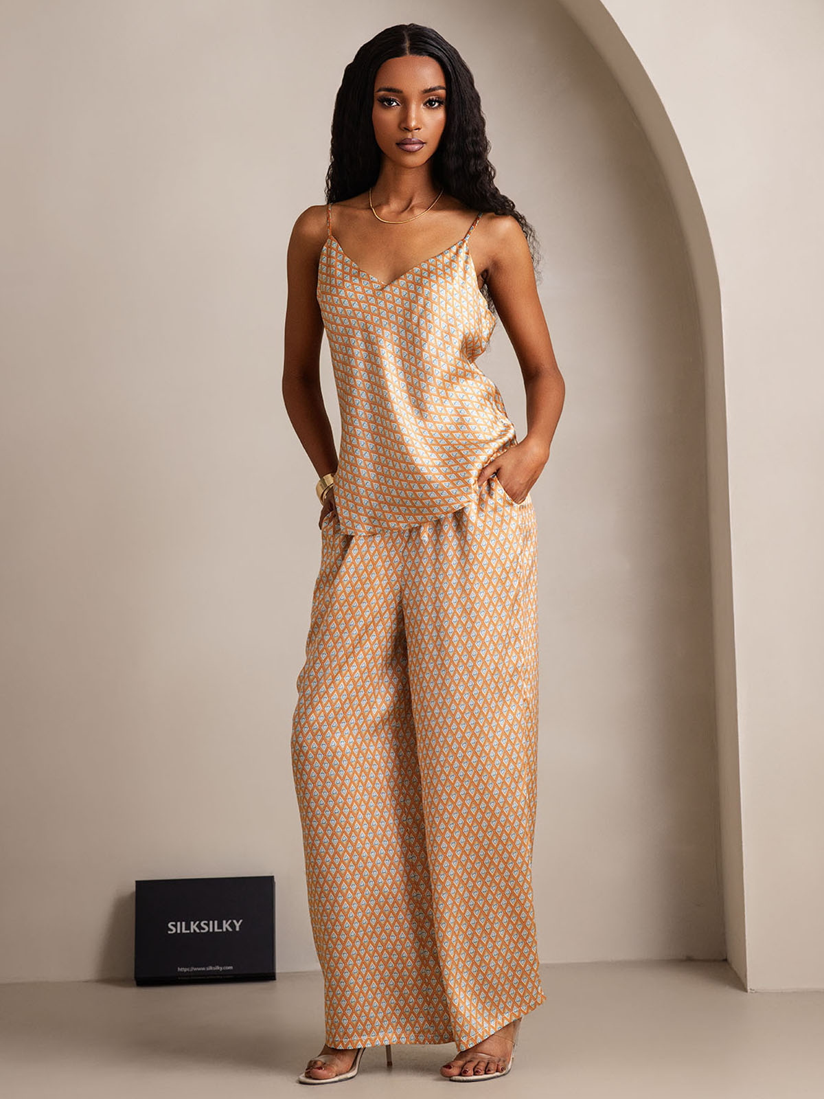 [Floral] SilkSilky-FR Pure Soie Camisole Set 006
