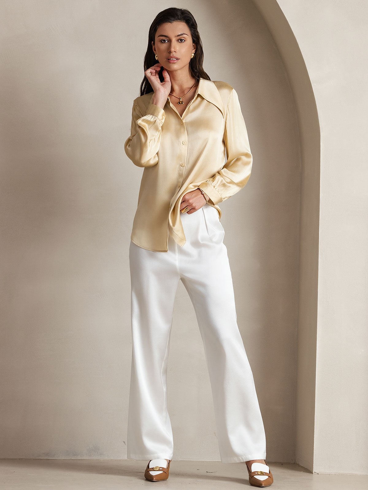 [Blanc] SilkSilky-FR 19Momme Soie Womens Pants 006