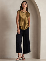 [Brun] SilkSilky-FR Cap Sleeve Round Neck Femme T-Shirt 004