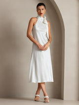 [Blanc] SilkSilky-FR Sleeveless Tie Neck Robes 005