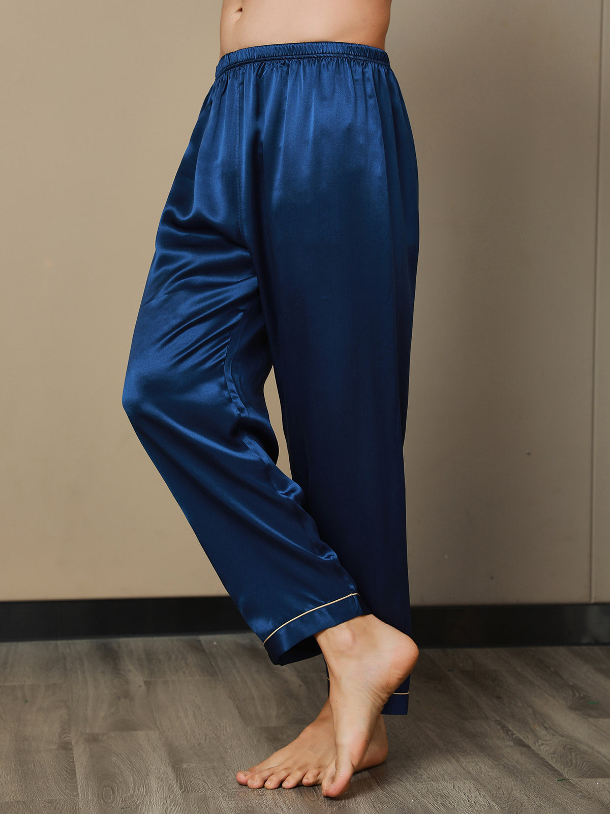 [Bleu Foncé] SilkSilky-FR Pure Soie Mens Sleep Bottoms 007