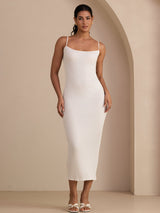 [Blanc] SilkSilky-FR Spaghetti Strap Square Neck Robes 001