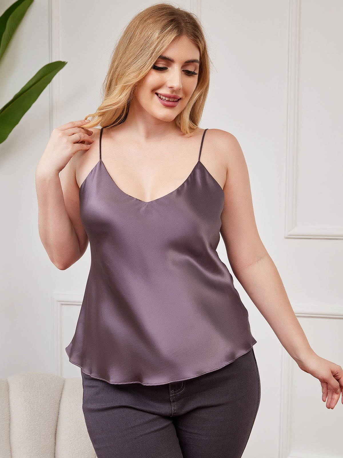 [Gris Pourpre] SilkSilky-FR Fines Brides Col V Top À Fines Brides grandes tailles 003
