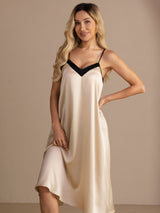 [Beige Riz] SilkSilky-FR Spaghetti Strap V Neck Chemises de nuit 006