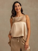 [Champagne] SilkSilky-FR Sleeveless Scoop Neck Top À Fines Brides 003