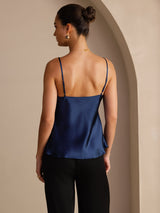 [Bleu Foncé] SilkSilky-FR Sleeveless V Neck Top À Fines Brides 002