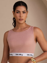 [Rose] SilkSilky-FR Sleeveless Crew Neck Top À Fines Brides 003