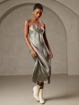 [Vert Grisâtre] SilkSilky-FR Sleeveless V Neck Chemises de nuit 005