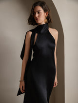 [Noir] SilkSilky-FR Sleeveless Tie Neck Robes 003