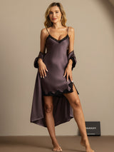 [Gris Pourpre] SilkSilky-FR Manches mi-longues Col V Peignoir&Robe de Chambre 005