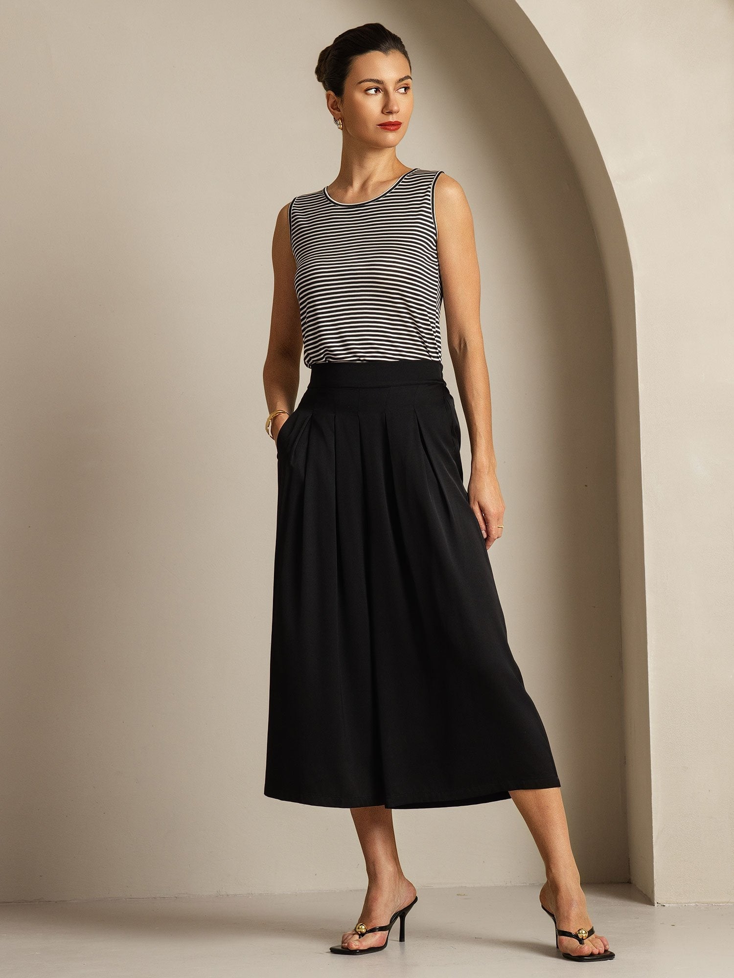 [Noir] SilkSilky-FR 19Momme Soie Womens Pants 003