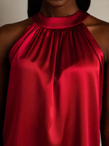 [Rouge Vineux] SilkSilky-FR Sleeveless Halter Femme T-Shirt 004