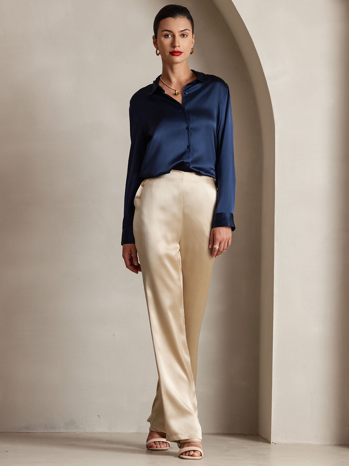 [Champagne] SilkSilky-FR 19Momme Soie Womens Pants 001
