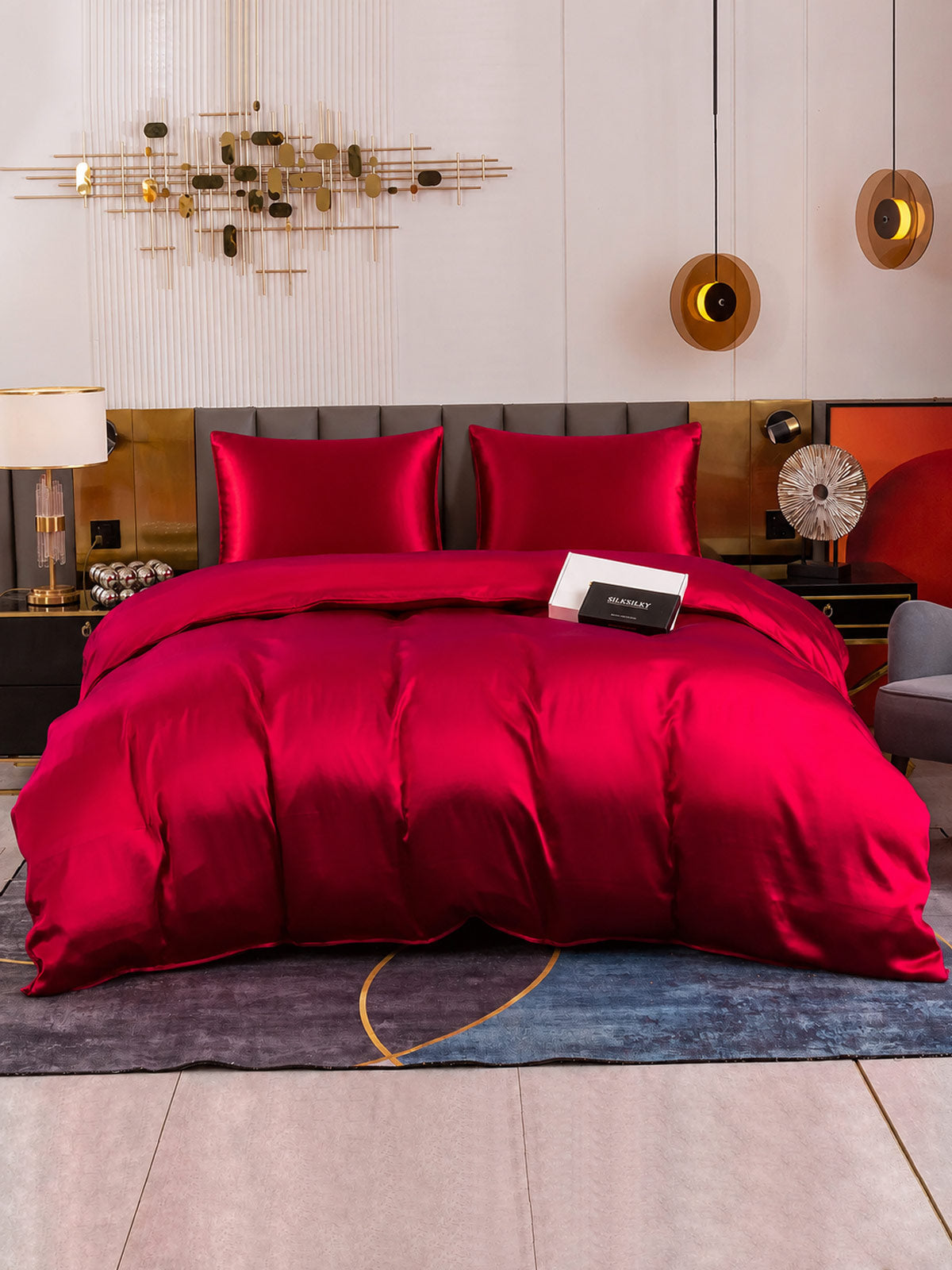 [Rouge Vineux] SilkSilky-FR Parure de Lit Soie 002