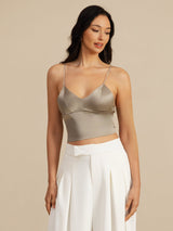 [Kaki] SilkSilky-FR Spaghetti Strap V Neck Top À Fines Brides 003