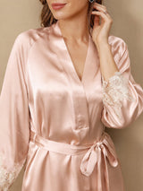 [Rose] SilkSilky-FR 3/4 Sleeve V Neck Peignoir&Robe de Chambre 009