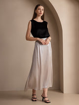 [Noir] SilkSilky-FR Sleeveless Round Neck Top À Fines Brides 007