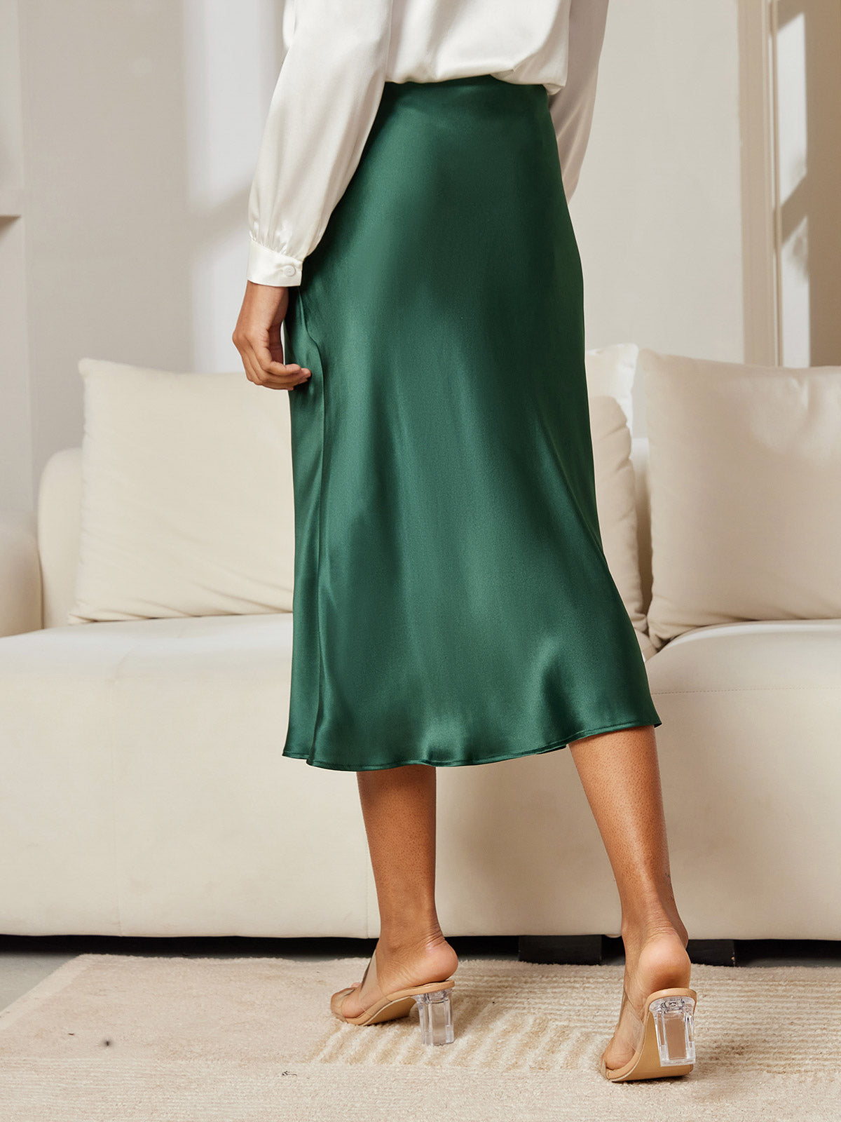 [Vert Foncé] SilkSilky-FR 19Momme Pure Soie Skirt 003