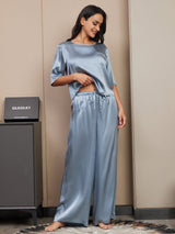 [Bleu Grisâtre] SilkSilky-FR Half Sleeve Round Neck Femme Pyjamas 004