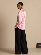 [Rayure Rose] SilkSilky-FR Long Sleeve Lapel Collar Femme Chemise 007