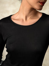 [Noir] SilkSilky-FR Manches longues Col Rond Sous Vêtements Longs Femme 005