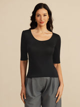 [Noir] SilkSilky-FR Half Sleeve Femme T-Shirt 003