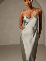 [Vert Grisâtre] SilkSilky-FR Sleeveless V Neck Chemises de nuit 004