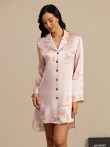 [Rose] SilkSilky-FR Long Sleeve Lapel Collar Chemise pour dormir 003