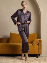 [Gris Pourpre] SilkSilky-FR Long Sleeve Lapel Collar Femme Pyjamas 006