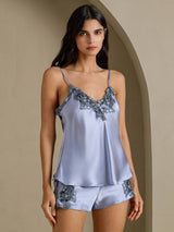 [Bleu Acier] SilkSilky-FR Sleeveless V Neck Ensemble Camisole 003