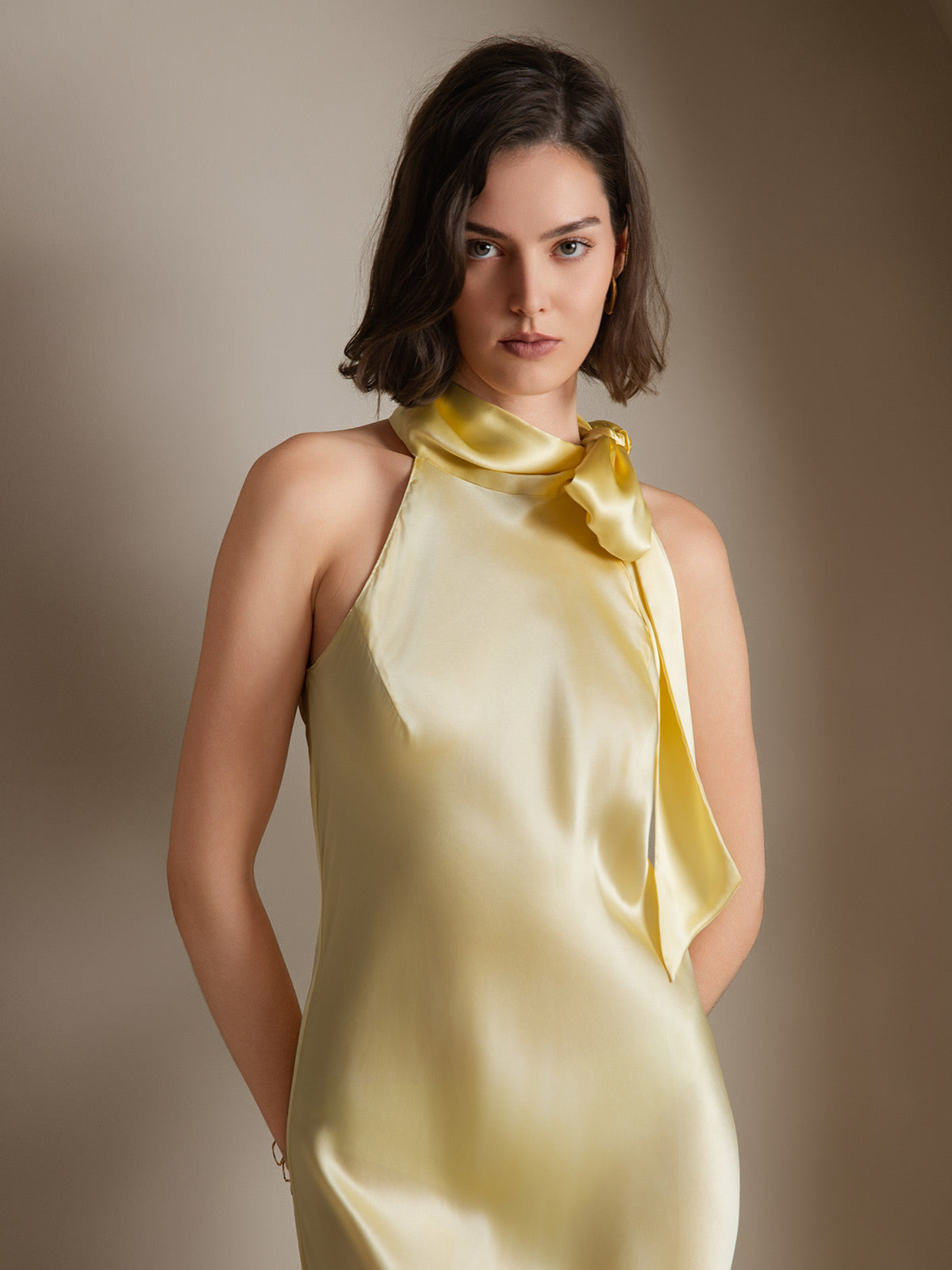[Jaune Clair] SilkSilky-FR 19Momme Soie Dress 004