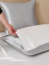 [GrisClair+Blanc] SilkSilky-FR Parure de Lit Soie 005