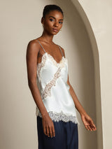 [Bleu Clair] SilkSilky-FR Spaghetti Strap V Neck Top À Fines Brides 003
