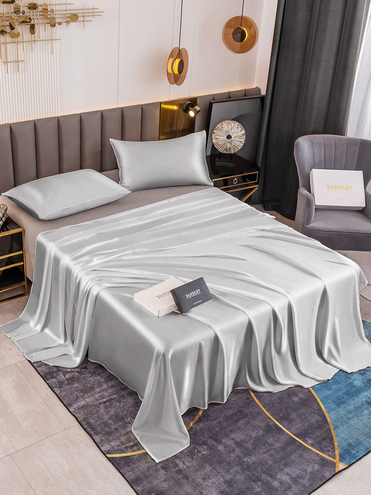 [Argent] SilkSilky-FR 19Momme Pure Soie Bedding Set 001