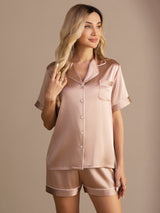 [Toscane] SilkSilky-FR Short Sleeve Lapel Collar Femme Pyjamas 003
