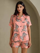 [Chat Rose] SilkSilky-FR Short Sleeve Lapel Collar Femme Pyjamas 001