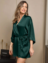 [Vert Foncé] SilkSilky-FR 3/4 Sleeve Femme Peignoir 003