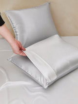 [GrisClair+Blanc] SilkSilky-FR Parure de Lit Soie 005