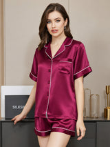 [Fuchsia] SilkSilky-FR Short Sleeve Lapel Collar Femme Pyjamas 004