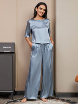 [Bleu Grisâtre] SilkSilky-FR Half Sleeve Round Neck Femme Pyjamas 006