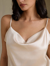 [Beige] SilkSilky-FR Spaghetti Strap Cowl Neck Top À Fines Brides 004