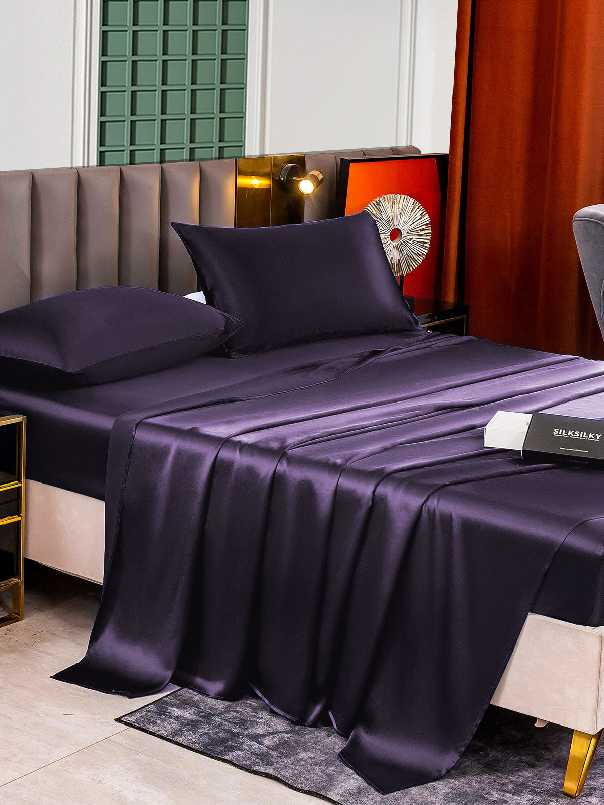 [Violet Foncé] SilkSilky-FR 22Momme Pure Soie Bedding Set 003,
