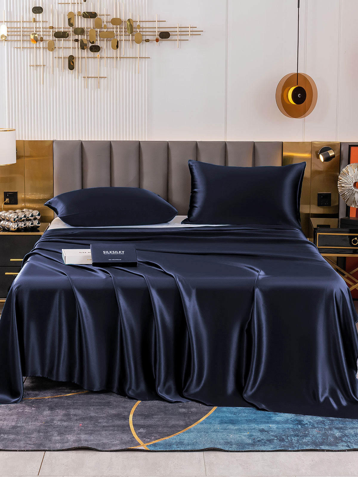 [Bleu Foncé] SilkSilky-FR 19Momme Pure Soie Bedding Set 003