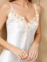 [Blanc] SilkSilky-FR 3/4 Sleeve V Neck Peignoir&Robe de Chambre 008