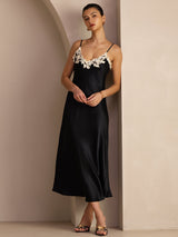 [Noir] SilkSilky-FR Sleeveless V Neck Robes 003