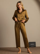[Brun] SilkSilky-FR Long Sleeve Lapel Collar Femme Pyjamas 003