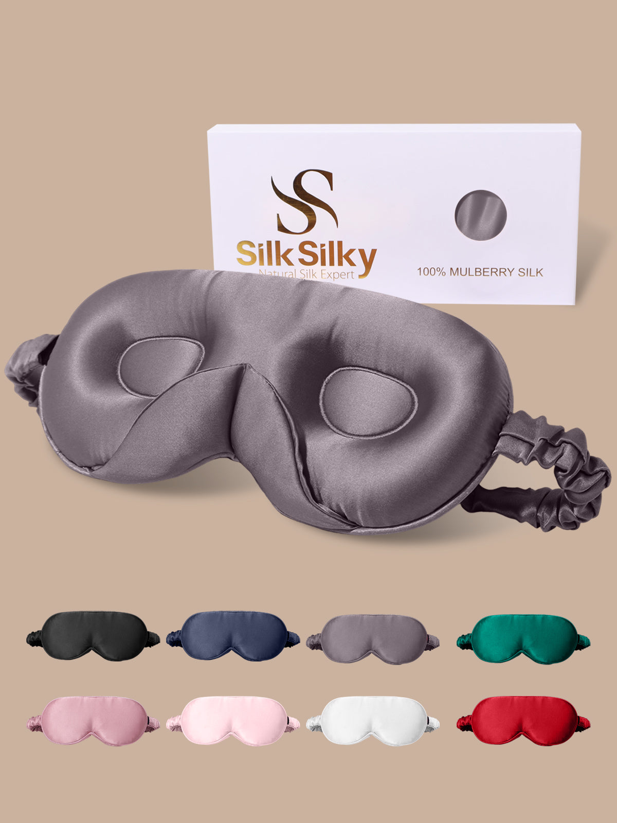 [Gris Foncé] SilkSilky-FR Soie Eye Mask 001
