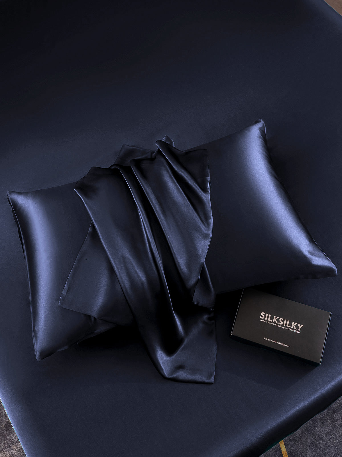 SilkSilky-FR 19Momme Pure Soie Pillowcase BleuFoncé 007