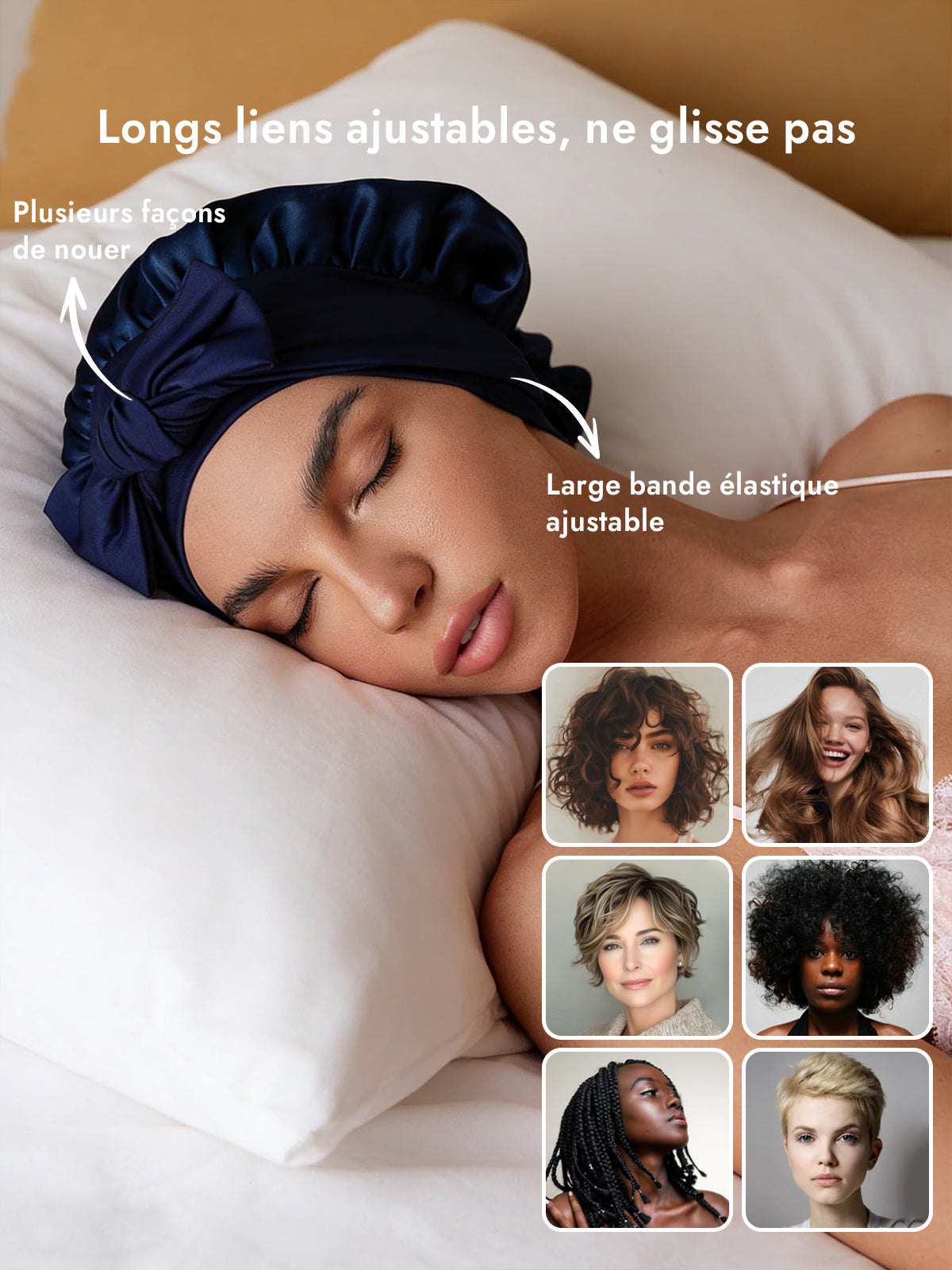 [Bleu Foncé] SilkSilky-FR Soie Sleep Cap 004