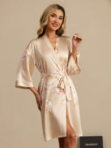 [Champagne] SilkSilky-FR 3/4 Sleeve Femme Peignoir 004